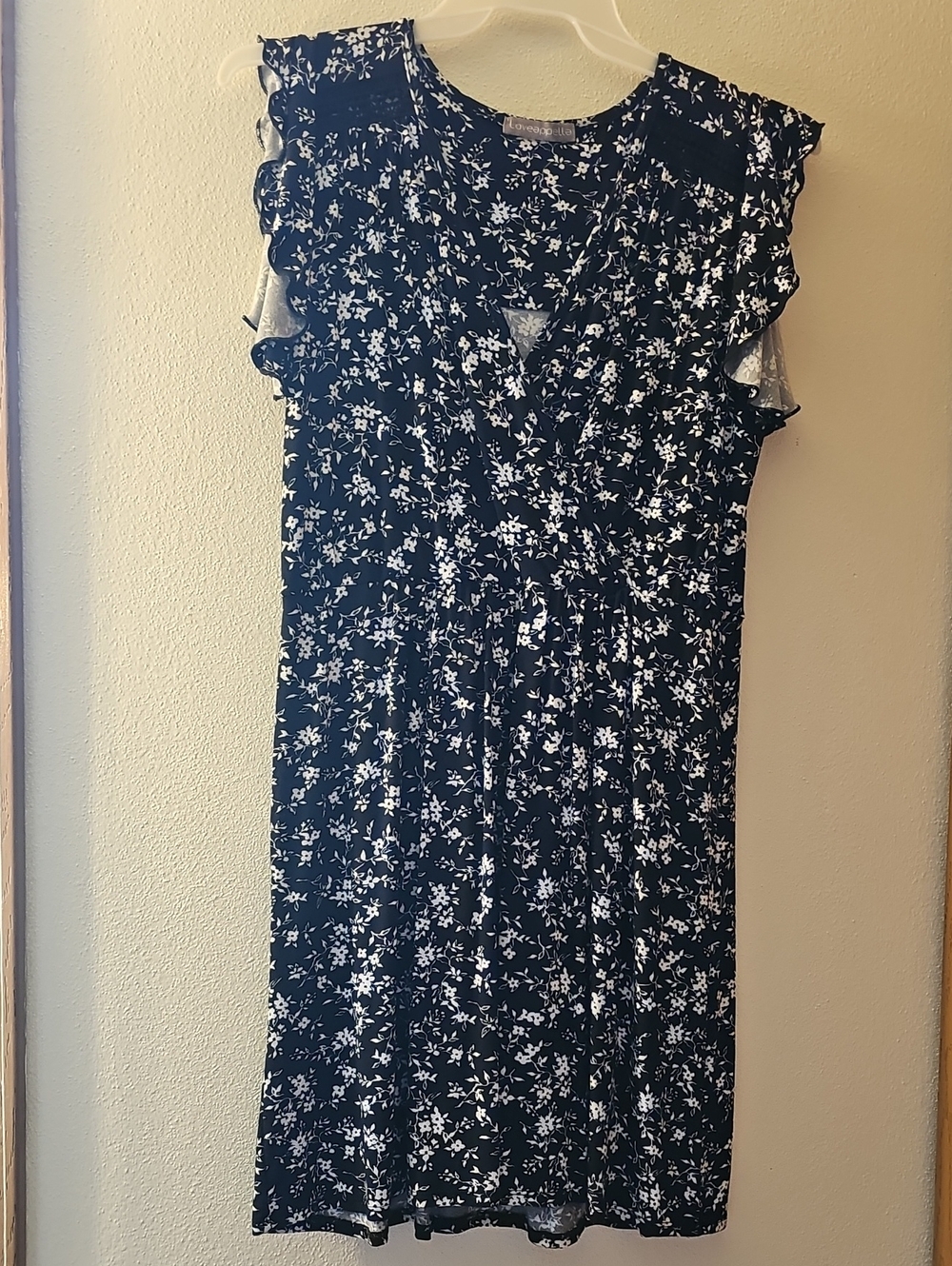 Loveappella Navy & White Floral Ruffle Midi Dress